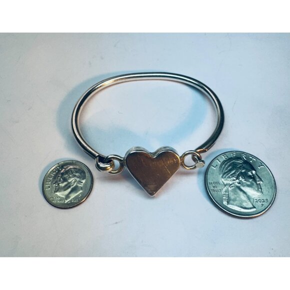 Estate Sterling Silver 925 Heart Bangle Bracelet, 6” Size Elegant Design, 14.78g - Picture 6 of 10